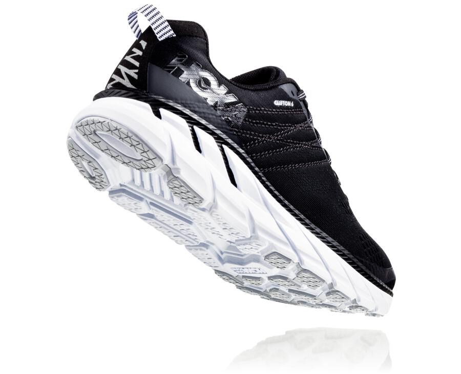 Hoka One One Walking Shoes Womens Black/White - Clifton 6 - 91460QHYV